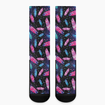 Native Feather Pattern Print Crew Socks