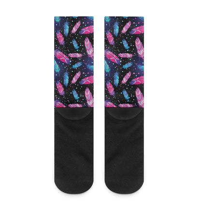 Native Feather Pattern Print Crew Socks