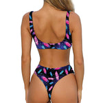 Native Feather Pattern Print Front Bow Tie Bikini
