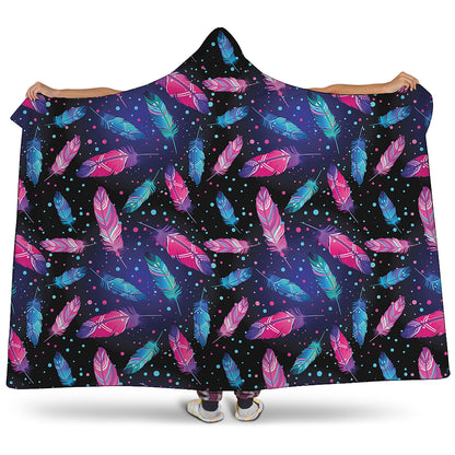 Native Feather Pattern Print Hooded Blanket