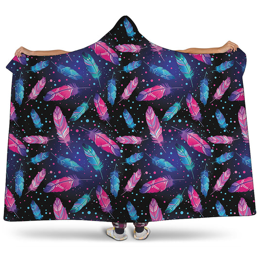 Native Feather Pattern Print Hooded Blanket