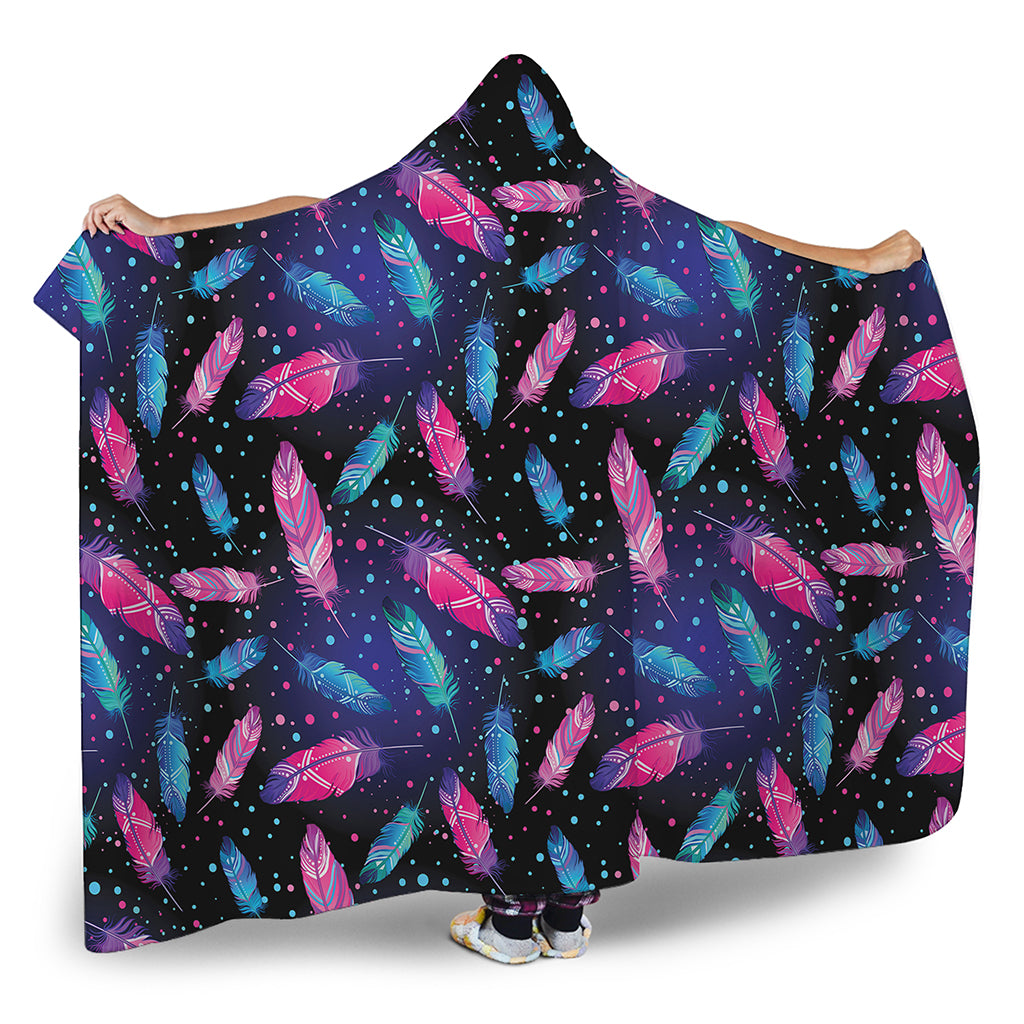 Native Feather Pattern Print Hooded Blanket