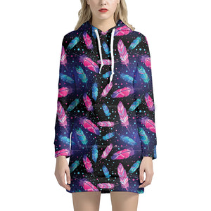 Native Feather Pattern Print Hoodie Dress