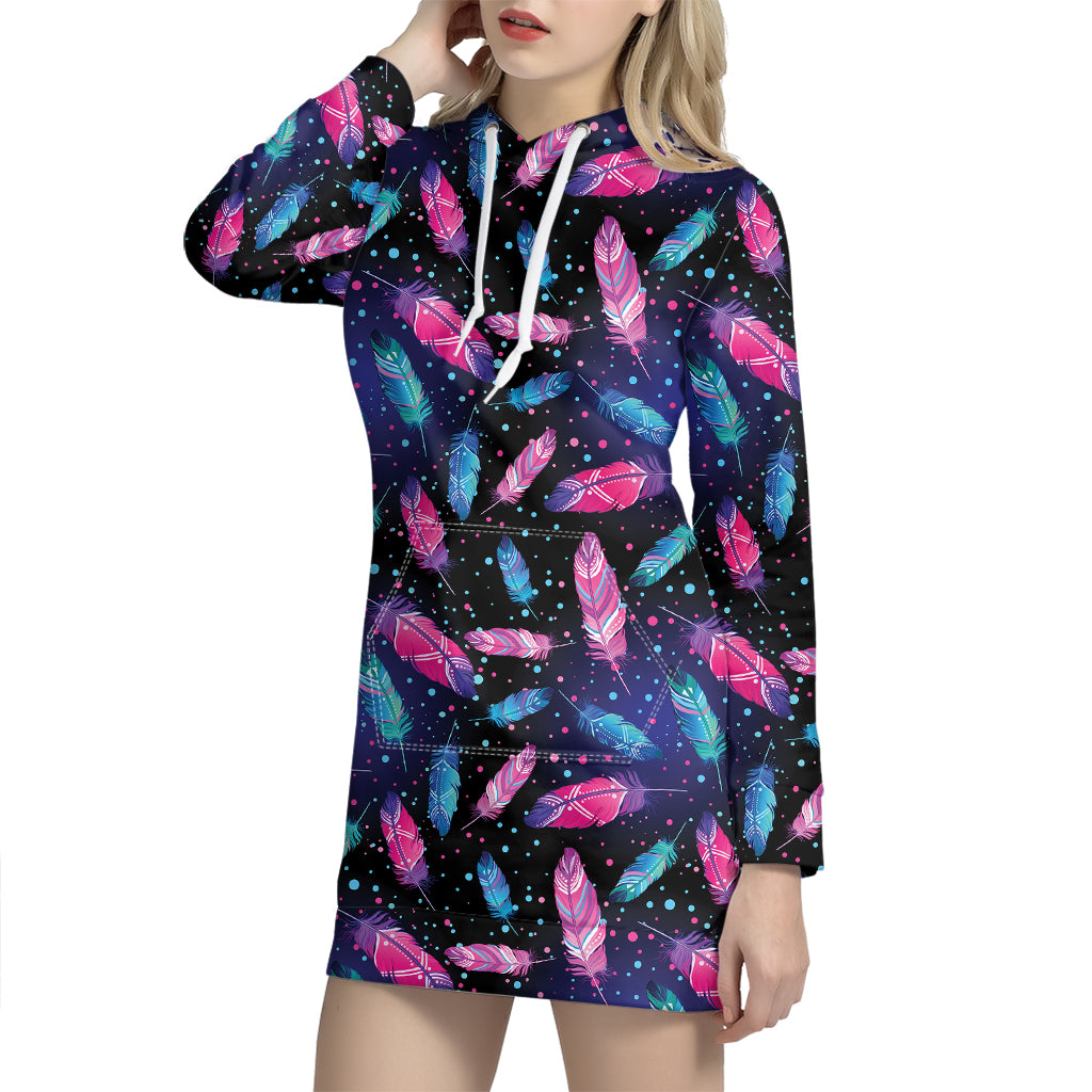 Native Feather Pattern Print Hoodie Dress