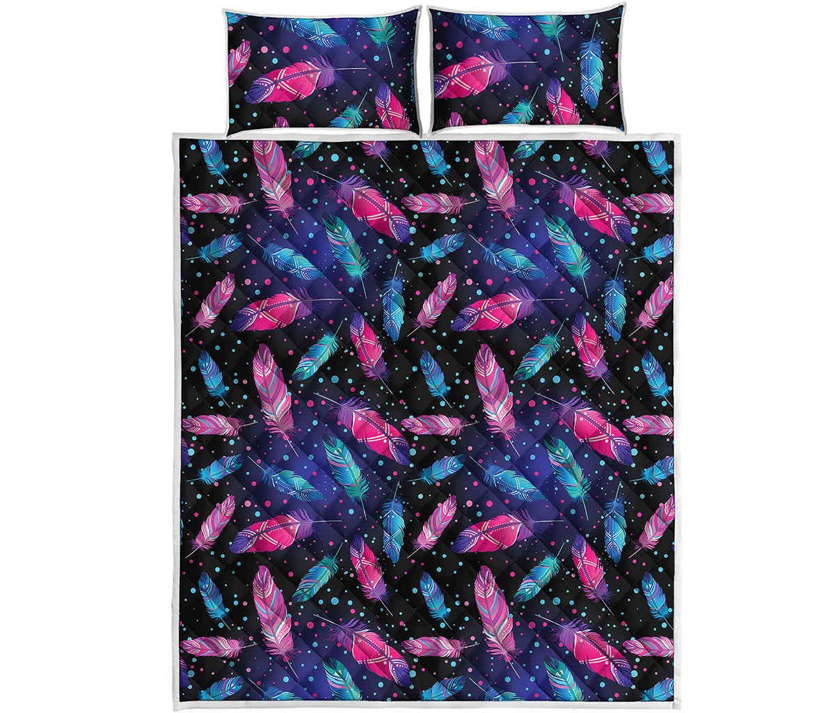 Native Feather Pattern Print Quilt Bed Set