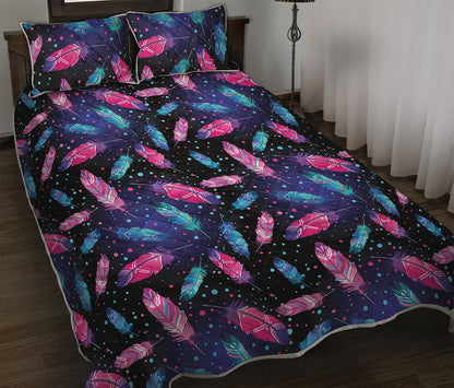 Native Feather Pattern Print Quilt Bed Set