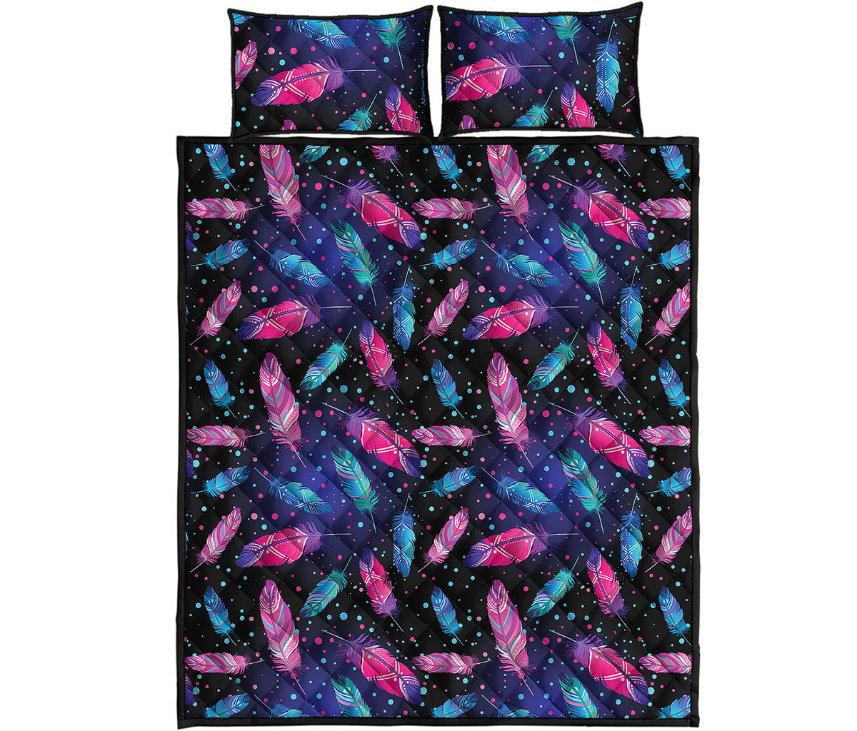 Native Feather Pattern Print Quilt Bed Set