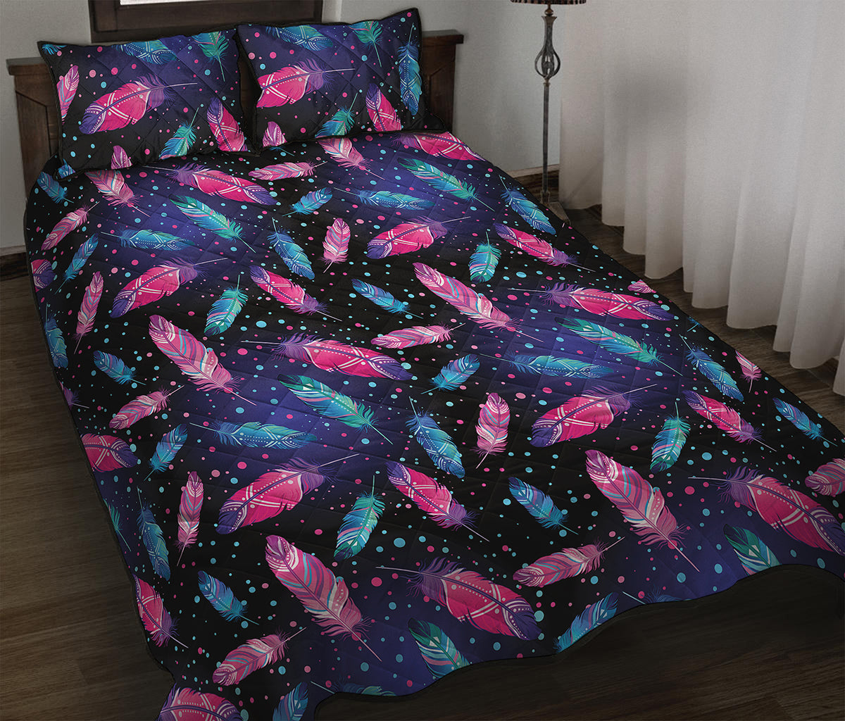 Native Feather Pattern Print Quilt Bed Set