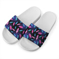 Native Feather Pattern Print White Slide Sandals