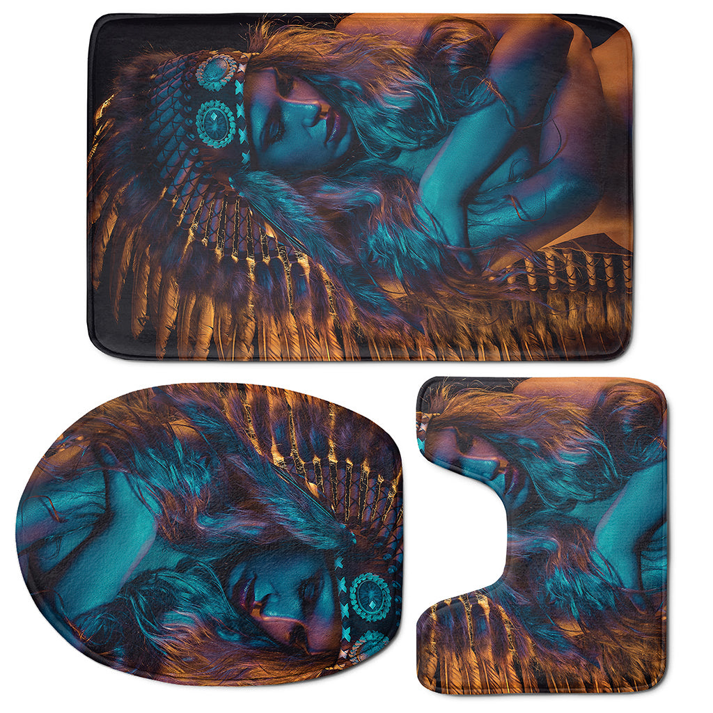 Native Indian Girl Portrait Print 3 Piece Bath Mat Set