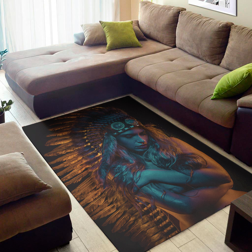 Native Indian Girl Portrait Print Area Rug