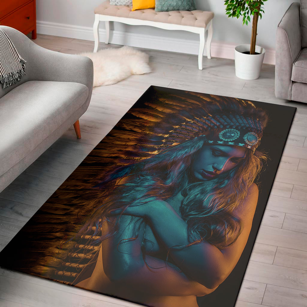 Native Indian Girl Portrait Print Area Rug