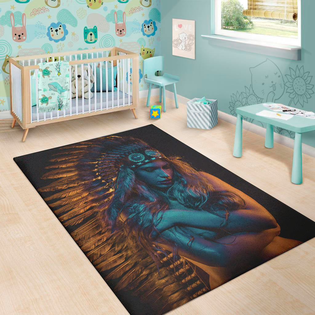 Native Indian Girl Portrait Print Area Rug