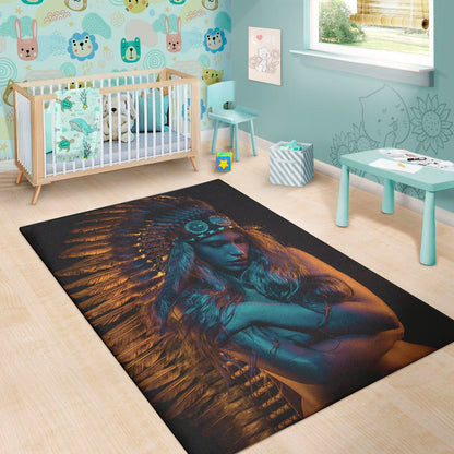 Native Indian Girl Portrait Print Area Rug