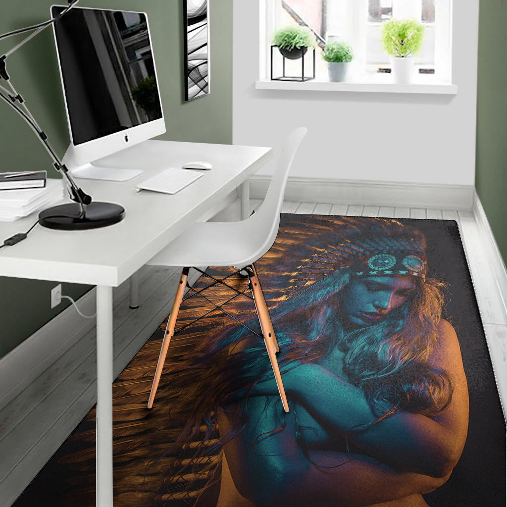 Native Indian Girl Portrait Print Area Rug