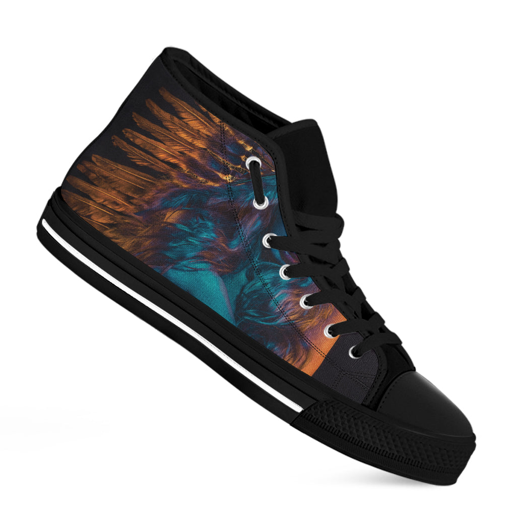 Native Indian Girl Portrait Print Black High Top Shoes