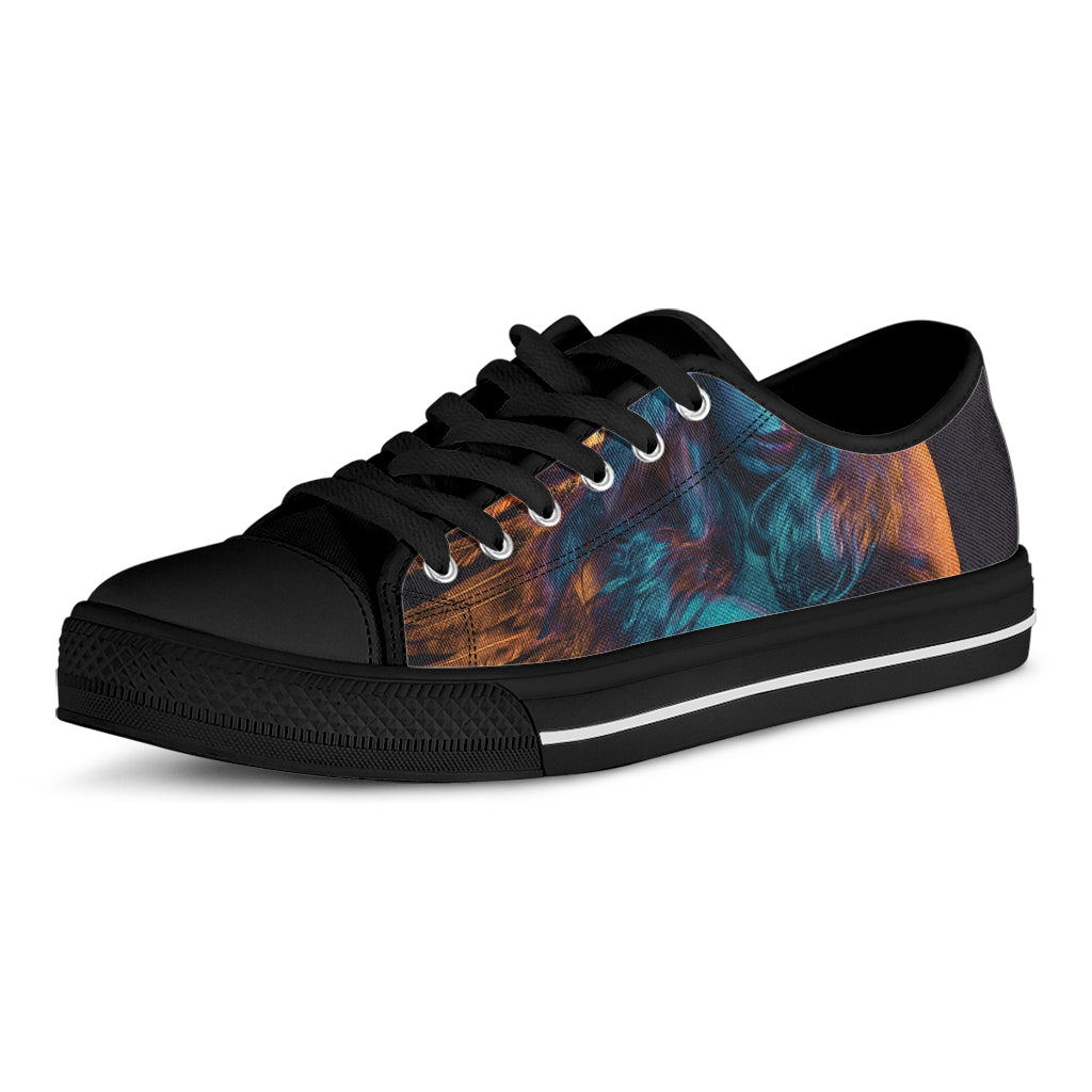 Native Indian Girl Portrait Print Black Low Top Shoes