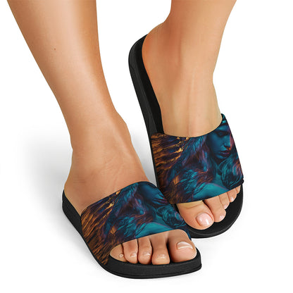 Native Indian Girl Portrait Print Black Slide Sandals