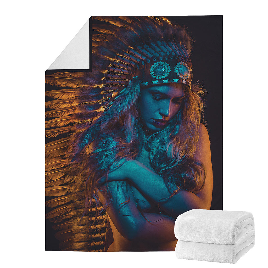 Native Indian Girl Portrait Print Blanket