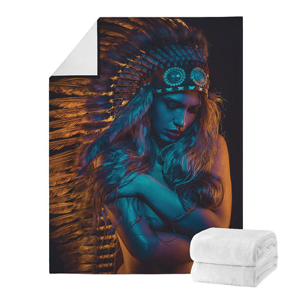 Native Indian Girl Portrait Print Blanket