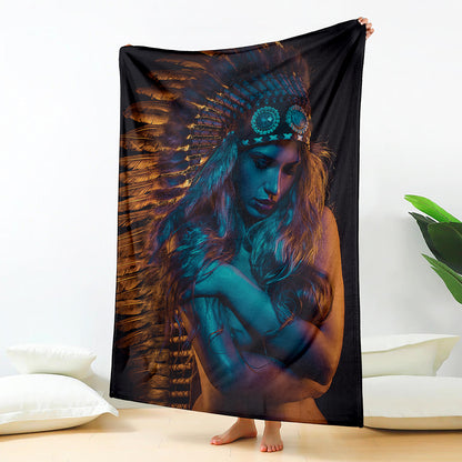 Native Indian Girl Portrait Print Blanket