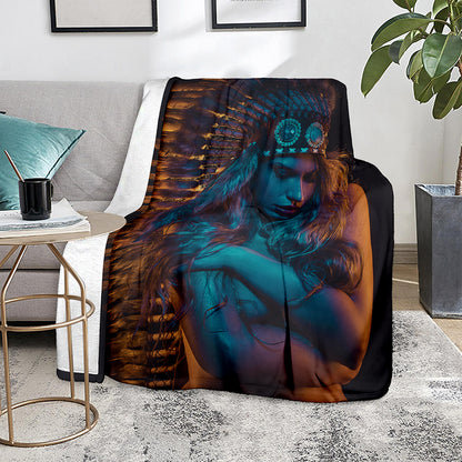 Native Indian Girl Portrait Print Blanket