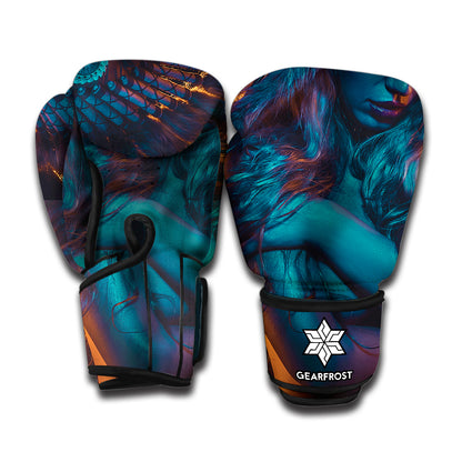 Native Indian Girl Portrait Print Boxing Gloves