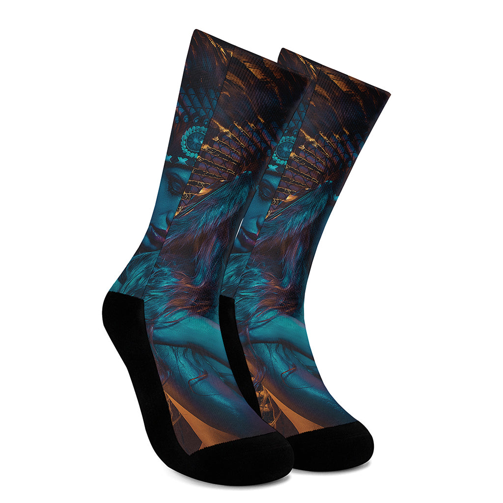 Native Indian Girl Portrait Print Crew Socks