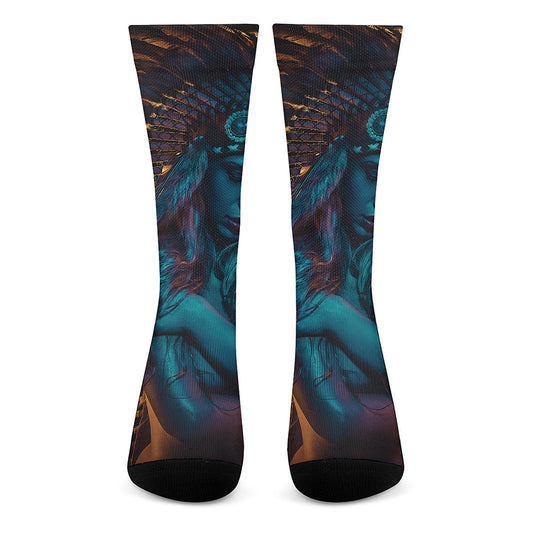 Native Indian Girl Portrait Print Crew Socks