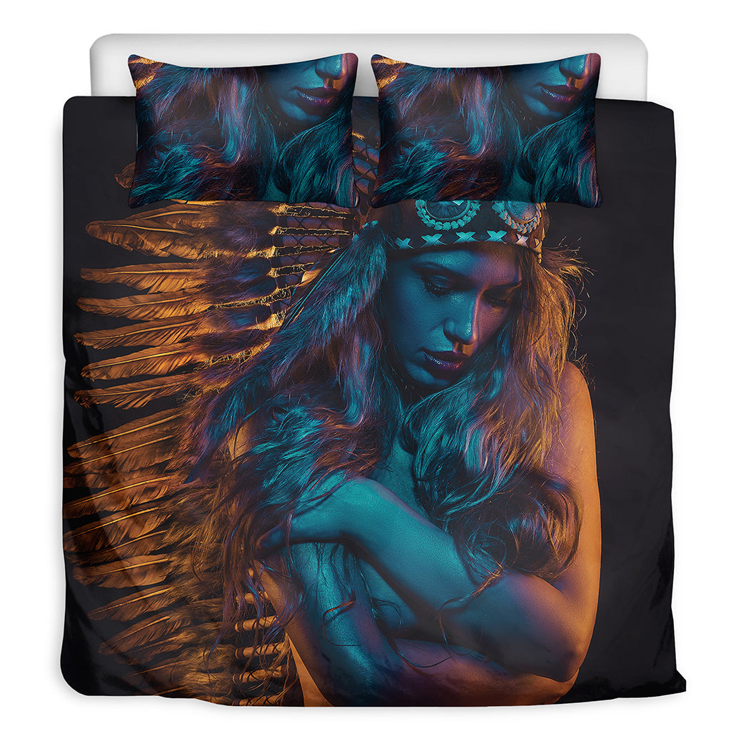 Native Indian Girl Portrait Print Duvet Cover Bedding Set
