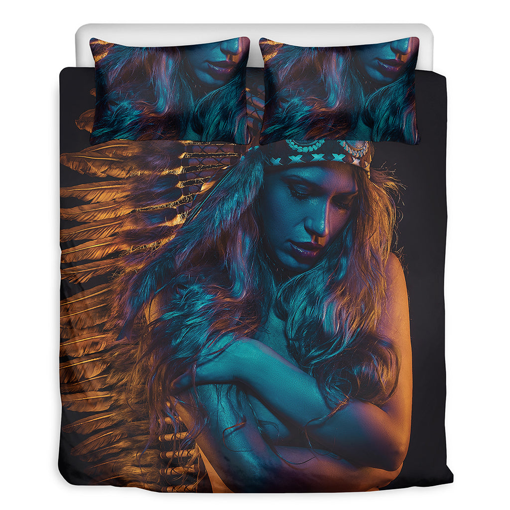Native Indian Girl Portrait Print Duvet Cover Bedding Set