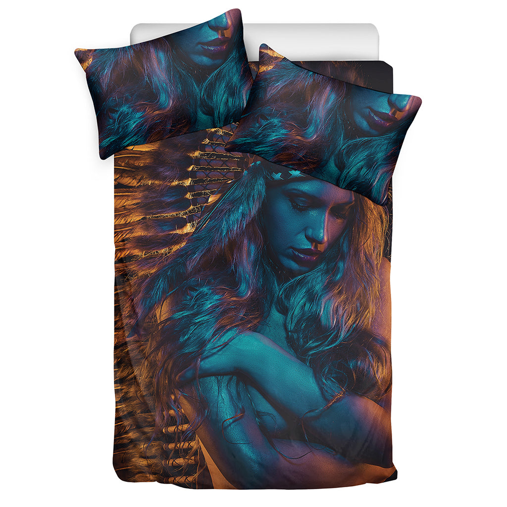 Native Indian Girl Portrait Print Duvet Cover Bedding Set