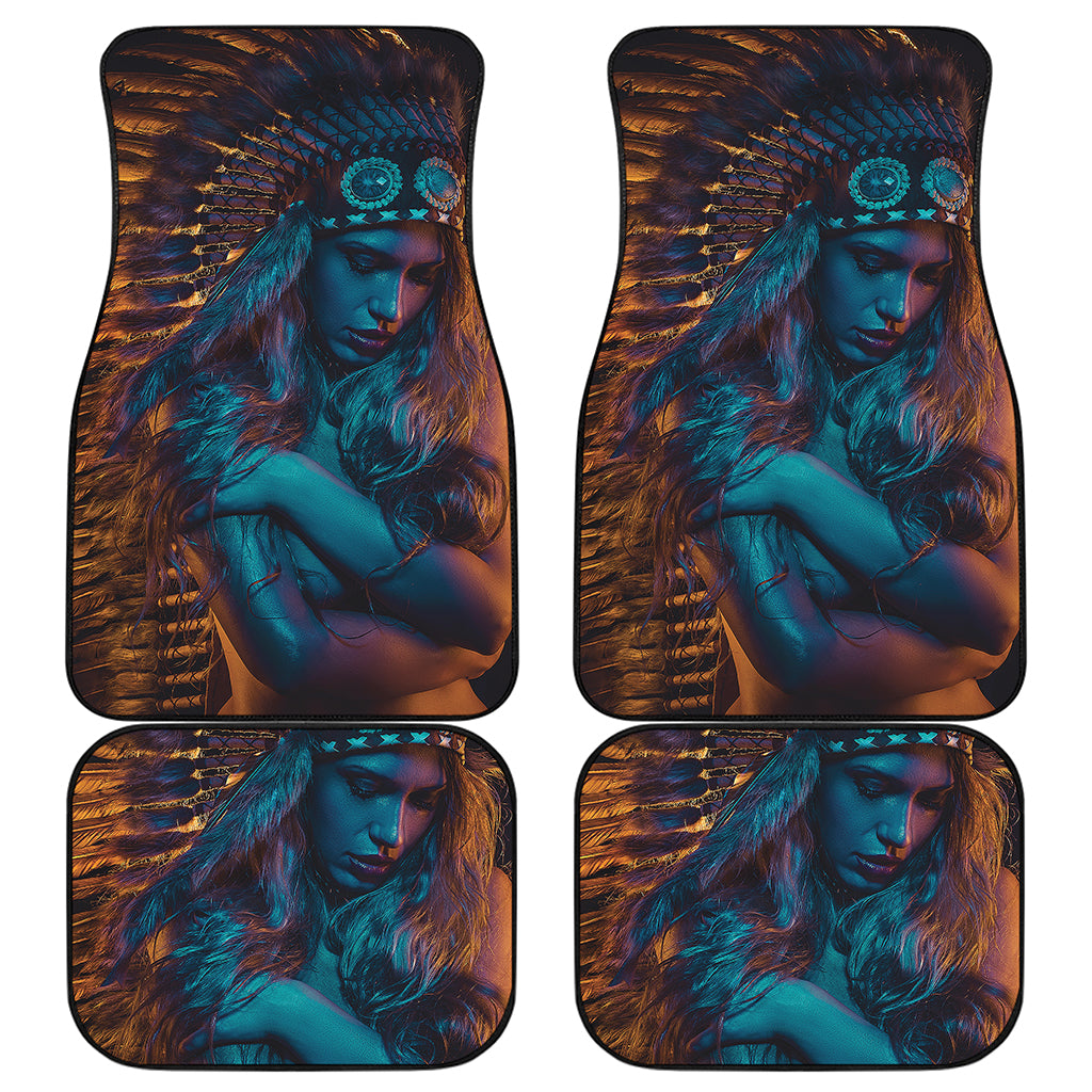 Native Indian Girl Portrait Print Front and Back Car Floor Mats