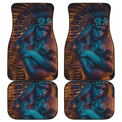 Native Indian Girl Portrait Print Front and Back Car Floor Mats