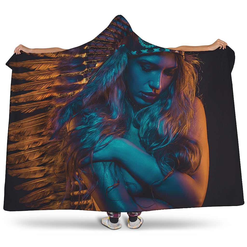 Native Indian Girl Portrait Print Hooded Blanket