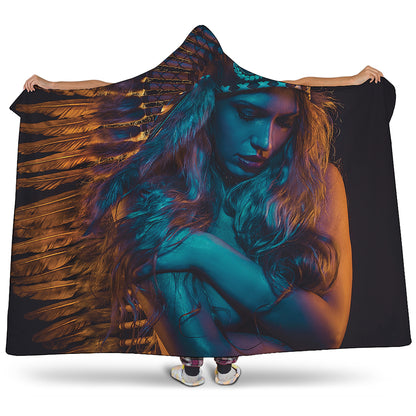 Native Indian Girl Portrait Print Hooded Blanket