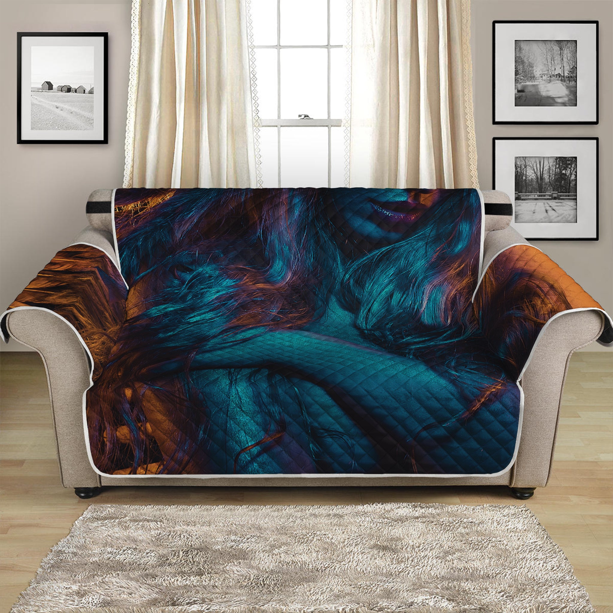 Native Indian Girl Portrait Print Loveseat Protector