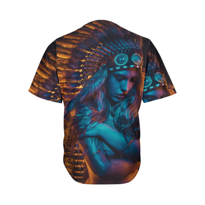 Native Indian Girl Portrait Print Men's Baseball Jersey