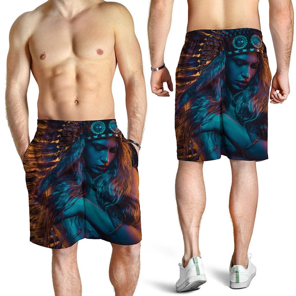 Native Indian Girl Portrait Print Men's Shorts