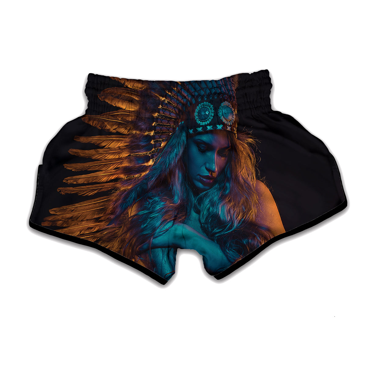 Native Indian Girl Portrait Print Muay Thai Boxing Shorts