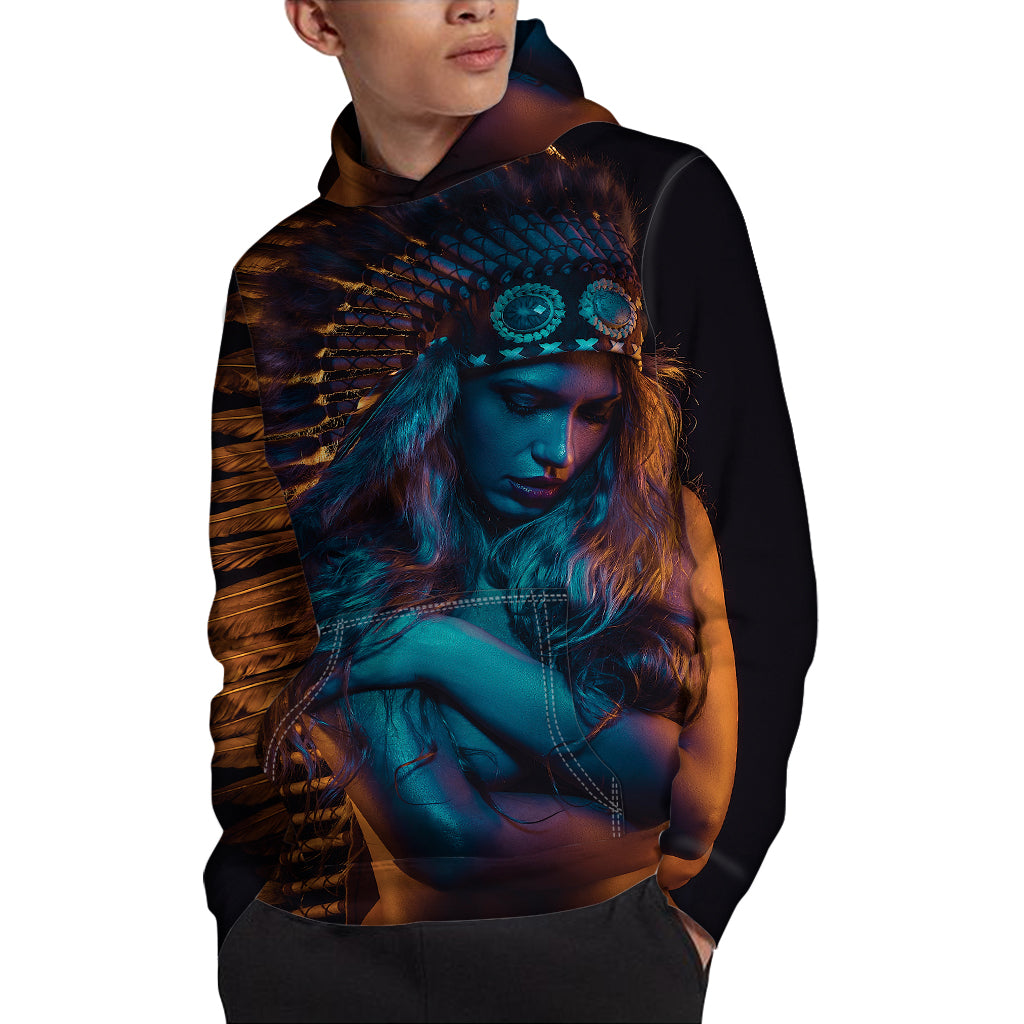 Native Indian Girl Portrait Print Pullover Hoodie