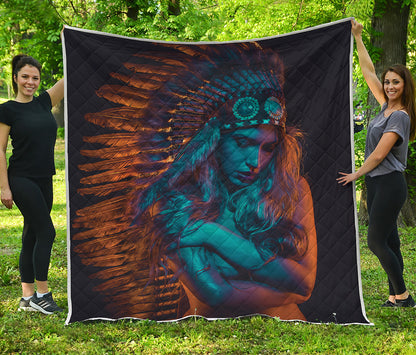 Native Indian Girl Portrait Print Quilt
