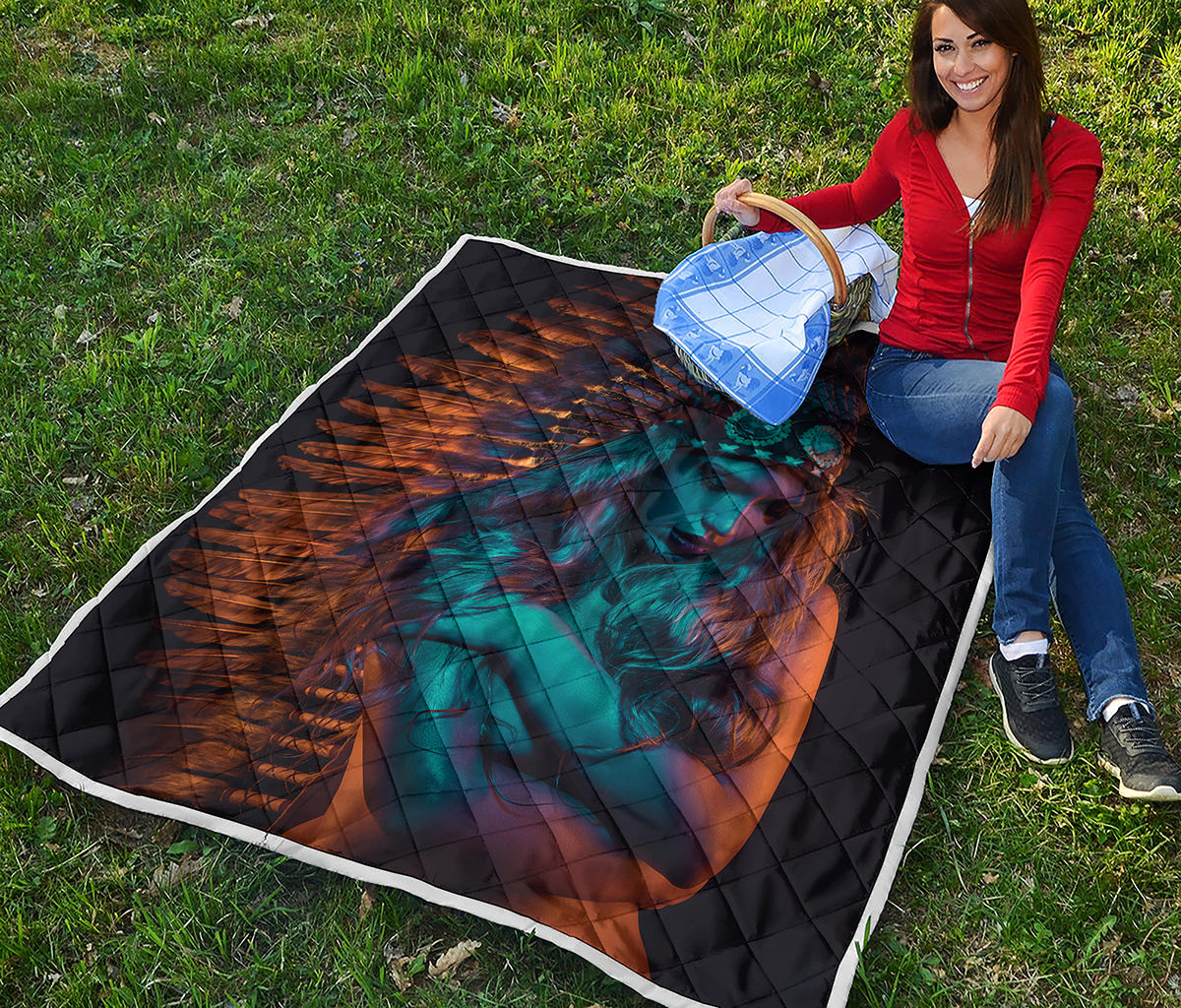 Native Indian Girl Portrait Print Quilt