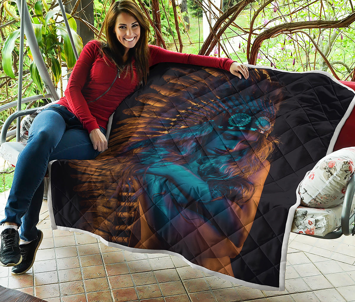Native Indian Girl Portrait Print Quilt
