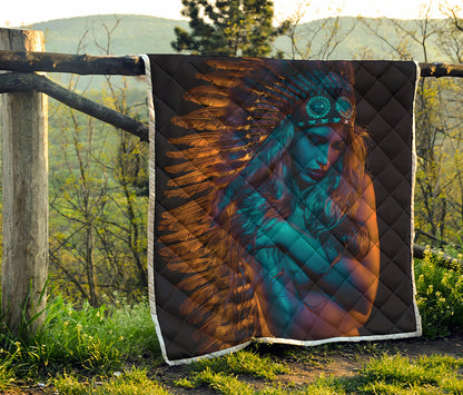 Native Indian Girl Portrait Print Quilt