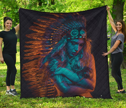 Native Indian Girl Portrait Print Quilt