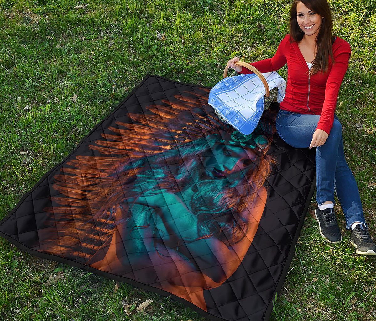 Native Indian Girl Portrait Print Quilt
