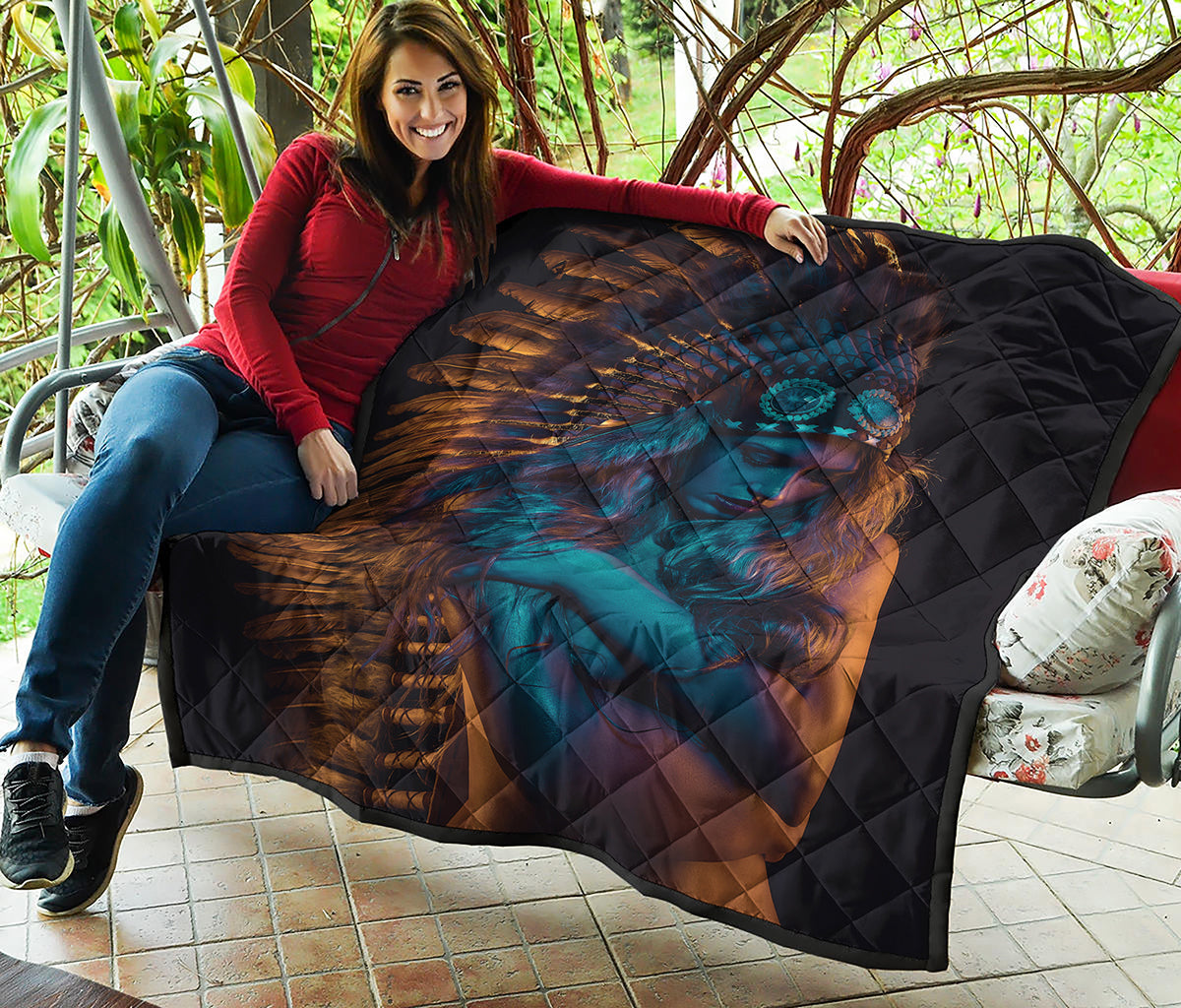 Native Indian Girl Portrait Print Quilt