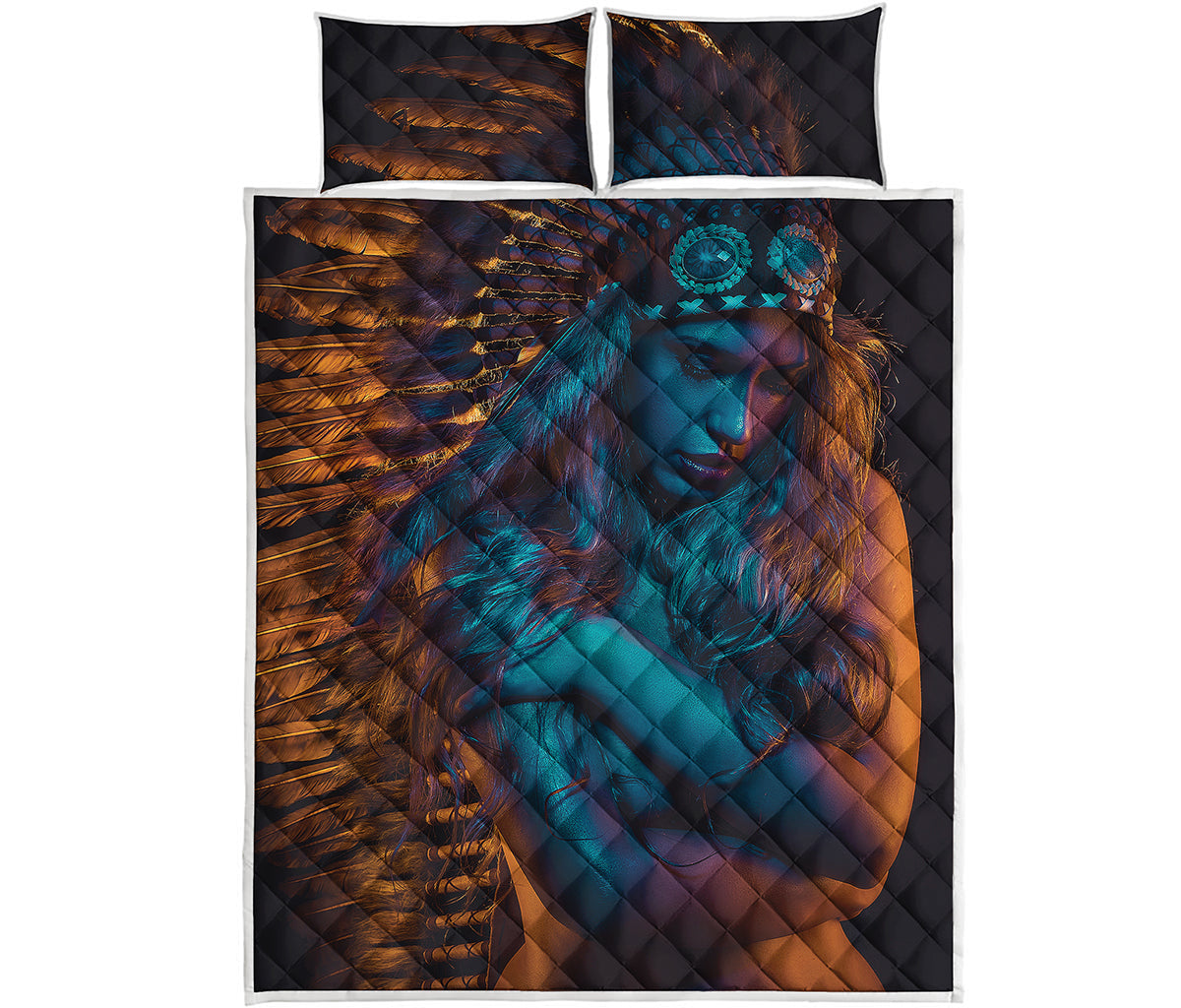 Native Indian Girl Portrait Print Quilt Bed Set
