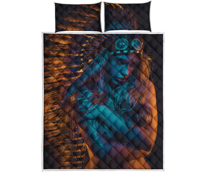 Native Indian Girl Portrait Print Quilt Bed Set
